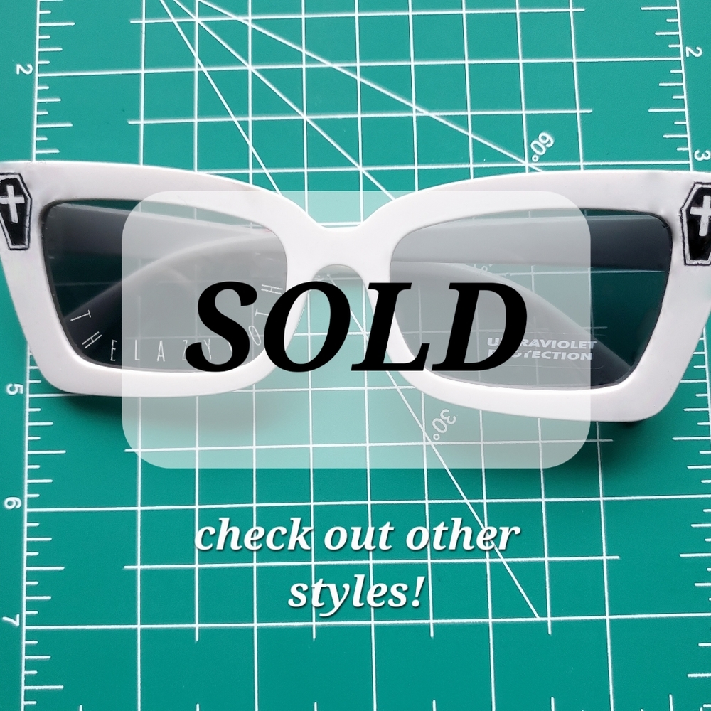 y2k Goth Coffin Sunglasses White Handmade Ready to Ship